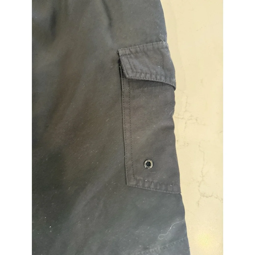 Men's Wave Zone Black Cargo Swim trunks Size‎ Large Drawstring Pockets Logo